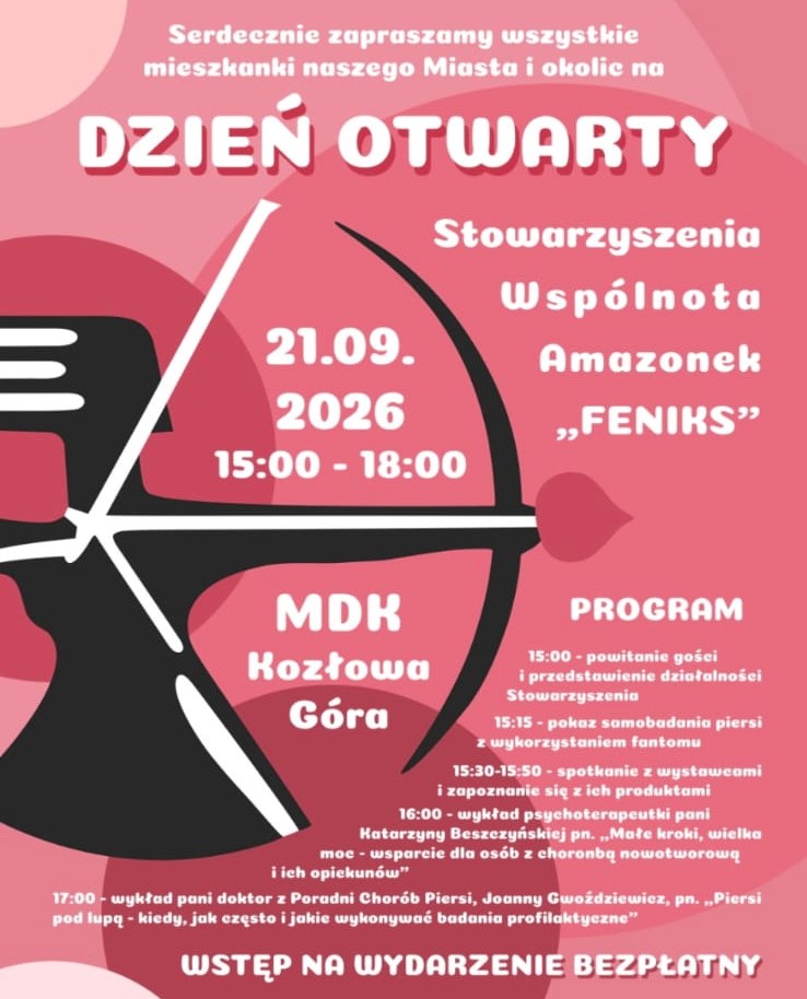 Plakat promujący spotkanie z&nbsp;grafiką kobiety trzymającej łuk