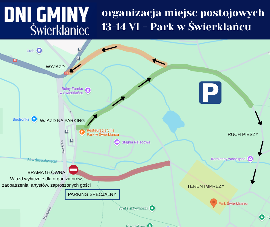 Mapka parkingu podczas Dni Gminy Świerklaniec