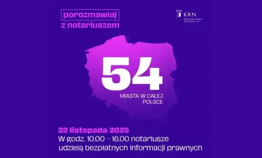 Dzień notariatu - grafika z przestawiająca terytorium Polski i informująca o liczbie lokalizacji udzielanych porad notarialnych 