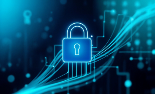 Grafika symboliczna: kłódka na tle kodu binarnego