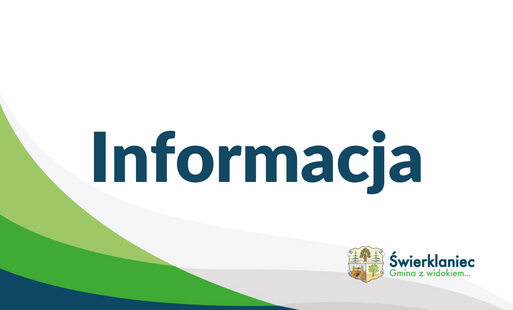 Informacja - napis na białym tle z logo Świerklańca