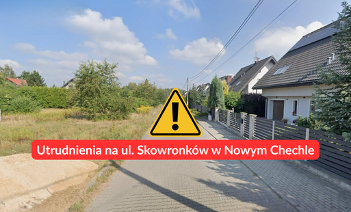 Utrudnienia na ul. Skowronków. Zdjęcie drogi z napisem