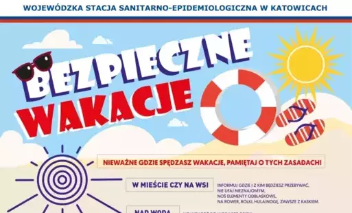 Fragment plakatu promującego zasady bezpiecznych wakacji.